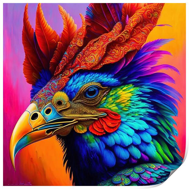 Rainbow Rooster Print by Roger Mechan