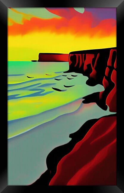 Spectacular Sunset over Cornwall Cliffs Framed Print by Roger Mechan