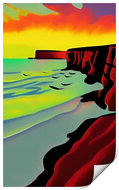 Spectacular Sunset over Cornwall Cliffs Print by Roger Mechan