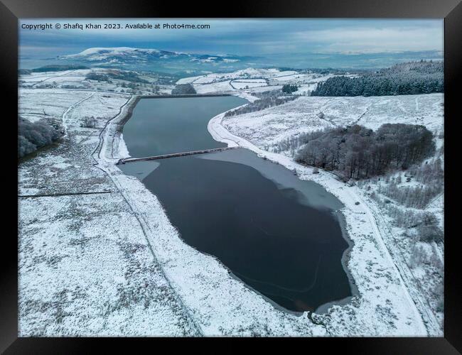 Aerial view of Dean Clough Reservoir Framed Print by Shafiq Khan