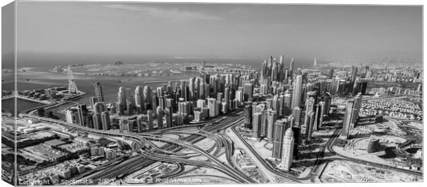 Aerial Dubai city skyscrapers Sheikh Zayed Road  Canvas Print by Spotmatik 