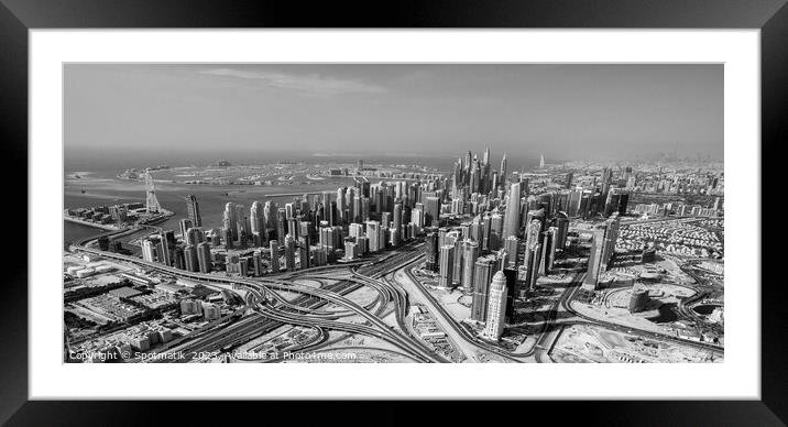 Aerial Dubai city skyscrapers Sheikh Zayed Road  Framed Mounted Print by Spotmatik 