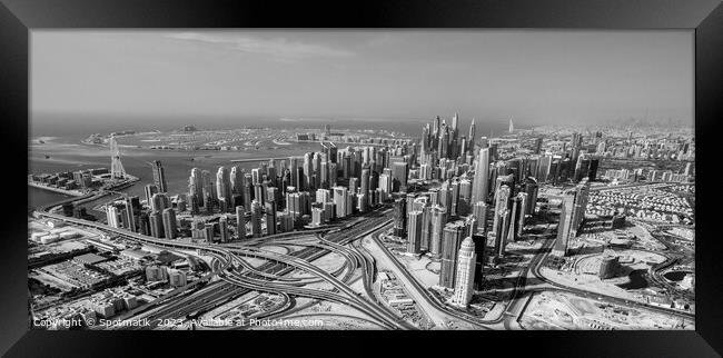 Aerial Dubai city skyscrapers Sheikh Zayed Road  Framed Print by Spotmatik 