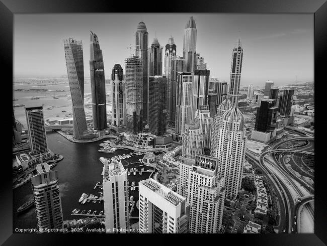 Aerial Dubai cityscape Marina Mall Emirates UAE Framed Print by Spotmatik 