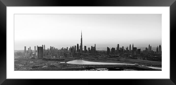 Aerial Panorama Dubai sunset Burj Khalifa  Framed Mounted Print by Spotmatik 