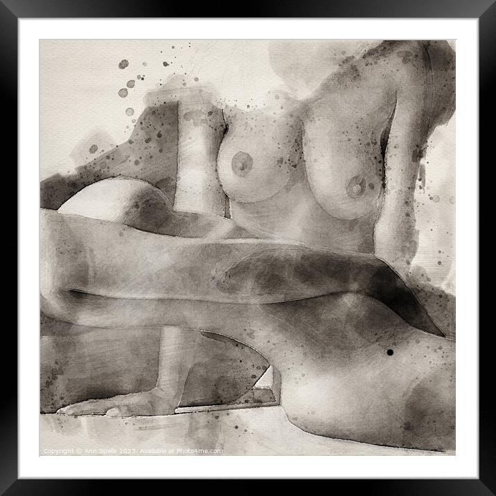 Lesbian lovers watercolor black and white Framed Mounted Print by Ann Spells