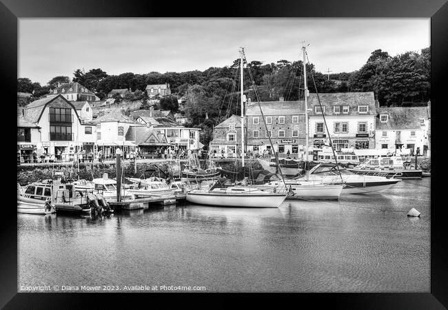 Padstow Harbour in Black and White Framed Print by Diana Mower