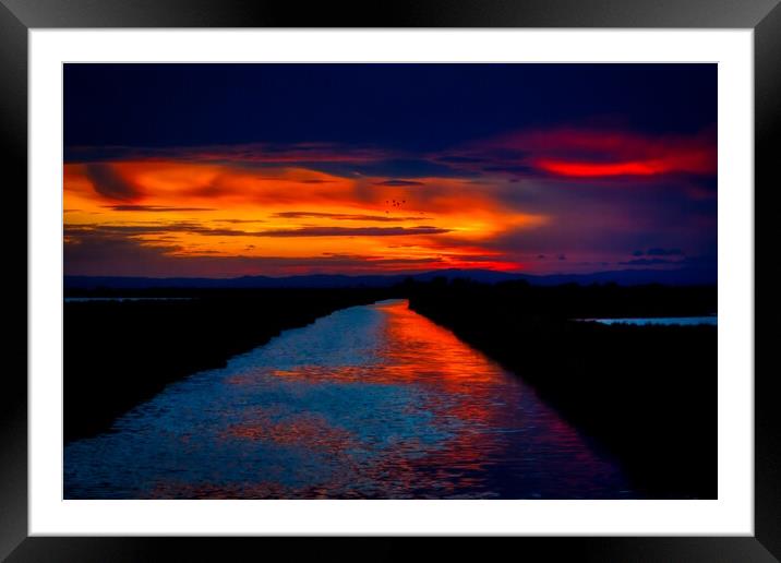 Majestic Sunset over the Camargue Marshes Framed Mounted Print by Helkoryo Photography