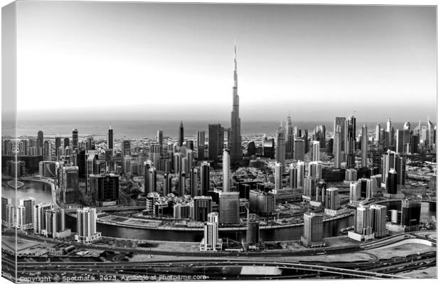 Aerial view Dubai skyscrapers Burj Khalifa UAE Canvas Print by Spotmatik 