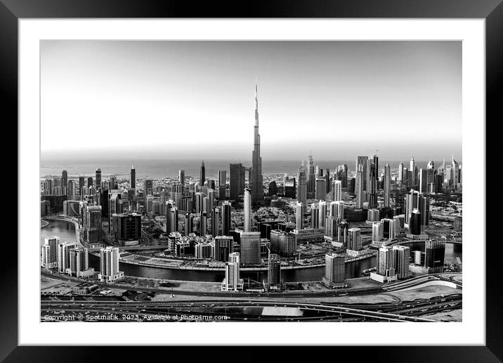 Aerial view Dubai skyscrapers Burj Khalifa UAE Framed Mounted Print by Spotmatik 