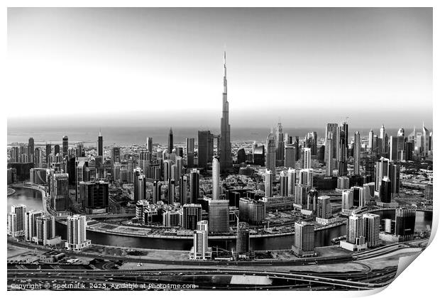 Aerial view Dubai skyscrapers Burj Khalifa UAE Print by Spotmatik 