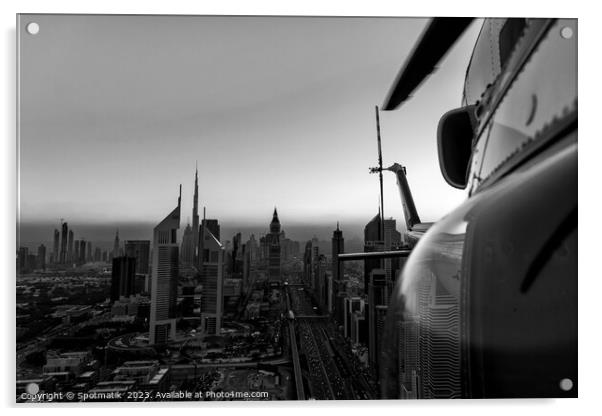 Aerial Dubai sunset helicopter Sheikh Zayed Road Acrylic by Spotmatik 