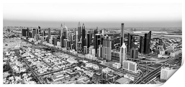Aerial cityscape sunset view of Dubai city UAE Print by Spotmatik 