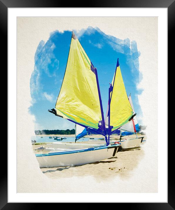 Watercolor of boats parked on the beach Framed Mounted Print by youri Mahieu