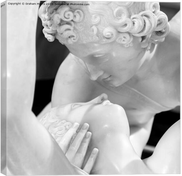 Statue of Cupid kissing Psyche monochrome Canvas Print by Graham Moore