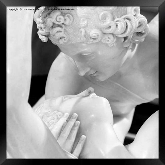 Statue of Cupid kissing Psyche monochrome Framed Print by Graham Moore