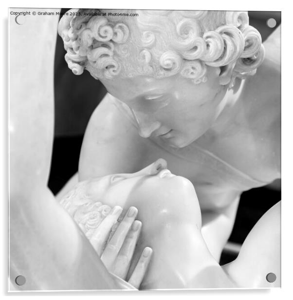 Statue of Cupid kissing Psyche monochrome Acrylic by Graham Moore