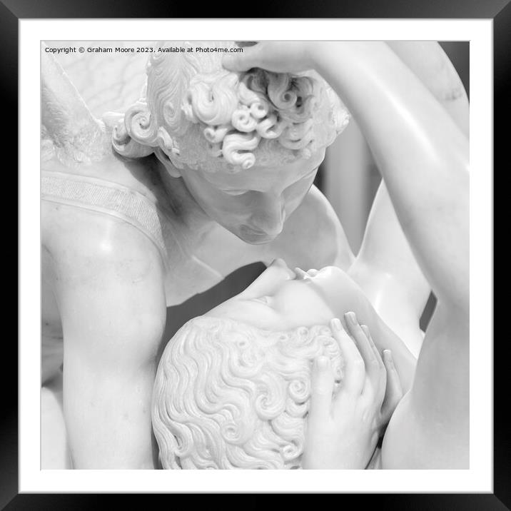 Statue of Cupid kissing Psyche monochrome Framed Mounted Print by Graham Moore