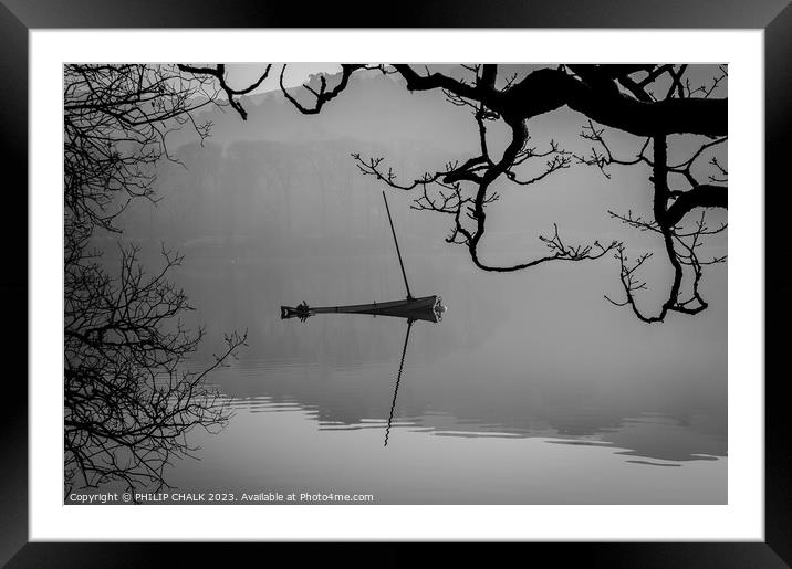 Sinking boat on Coniston water in black and white  858 Framed Mounted Print by PHILIP CHALK