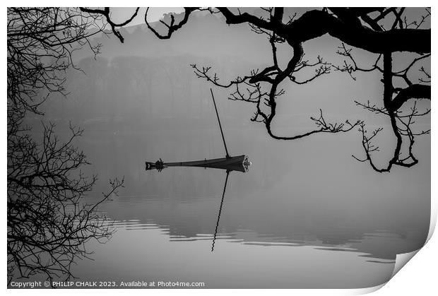 Sinking boat on Coniston water in black and white  858 Print by PHILIP CHALK