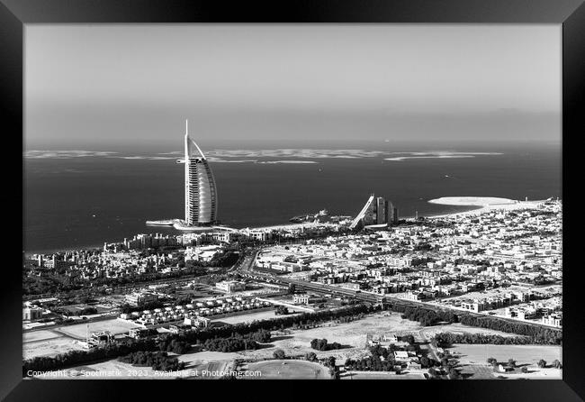 Aerial Dubai Burj Al Arab Hotel coastline UAE  Framed Print by Spotmatik 