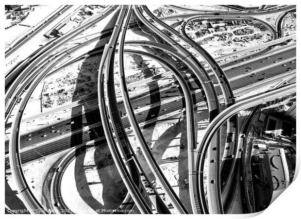 Aerial overhead Dubai Sheikh Zayed Road junction Print by Spotmatik 
