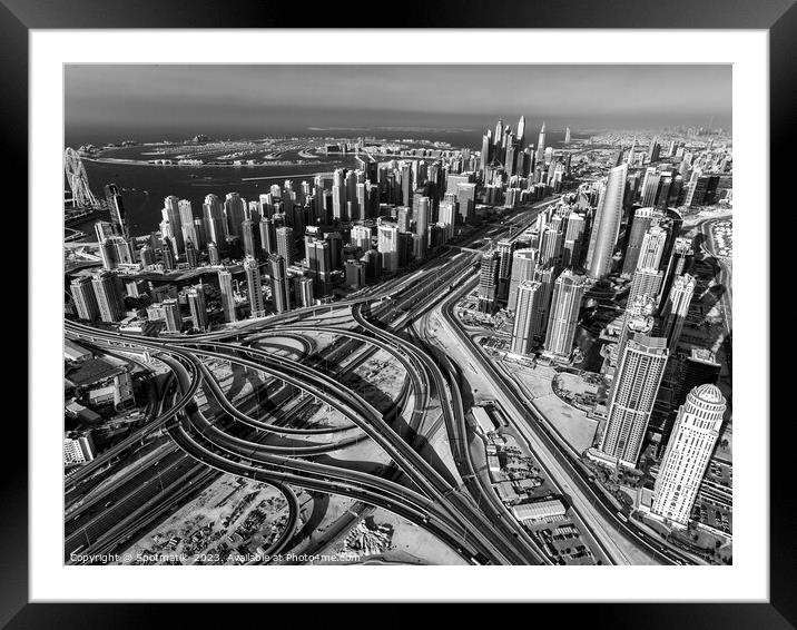 Aerial view of Dubai Interchange Sheikh Zayed Road Framed Mounted Print by Spotmatik 