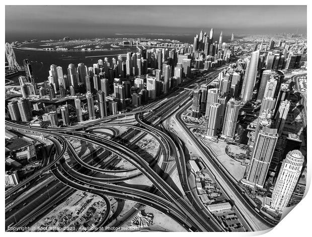 Aerial view of Dubai Interchange Sheikh Zayed Road Print by Spotmatik 