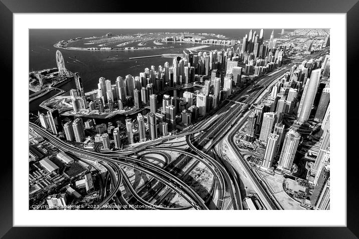 Aerial Dubai Interchange Sheikh Zayed Road Framed Mounted Print by Spotmatik 
