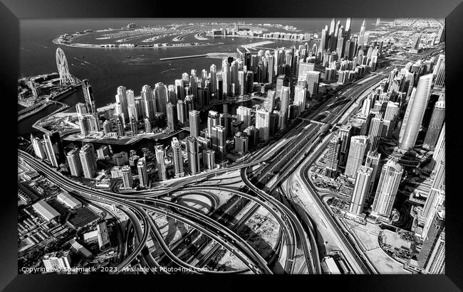 Aerial Dubai Interchange Sheikh Zayed Road Framed Print by Spotmatik 