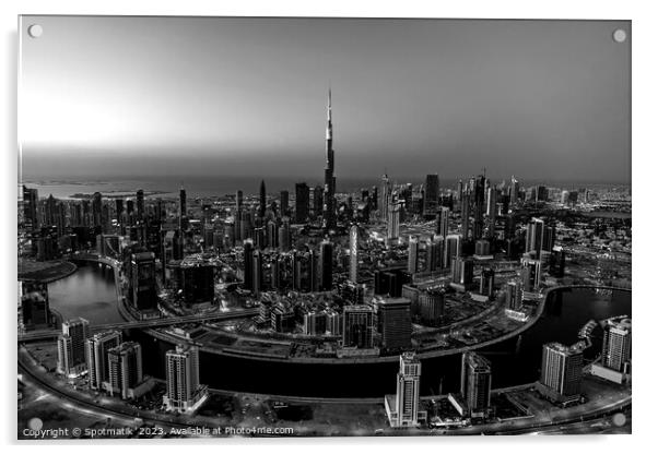 Aerial Dubai sunset city skyscrapers Burj Khalifa Acrylic by Spotmatik 