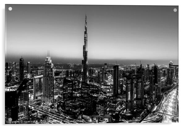 Aerial Dubai sunset skyscrapers Burj Khalifa Acrylic by Spotmatik 