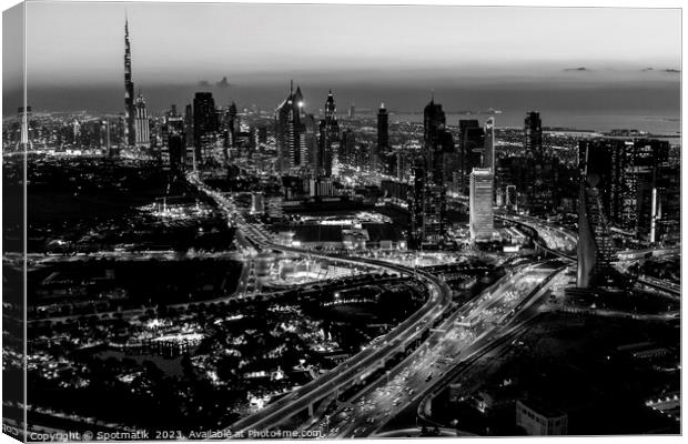 Aerial Dubai sunset Burj Khalifa UAE Canvas Print by Spotmatik 