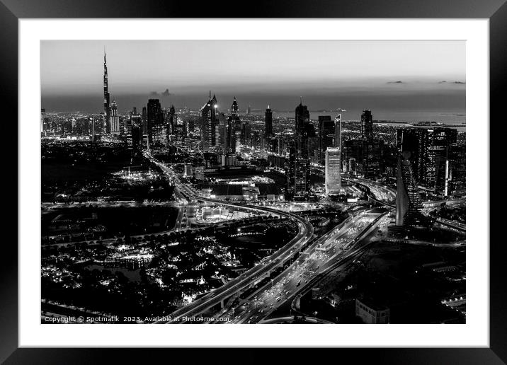 Aerial Dubai sunset Burj Khalifa UAE Framed Mounted Print by Spotmatik 