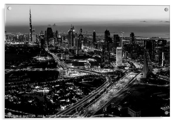 Aerial Dubai sunset Burj Khalifa UAE Acrylic by Spotmatik 