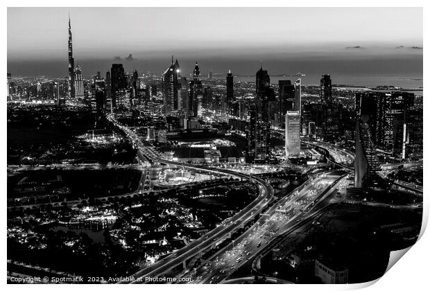 Aerial Dubai sunset Burj Khalifa UAE Print by Spotmatik 