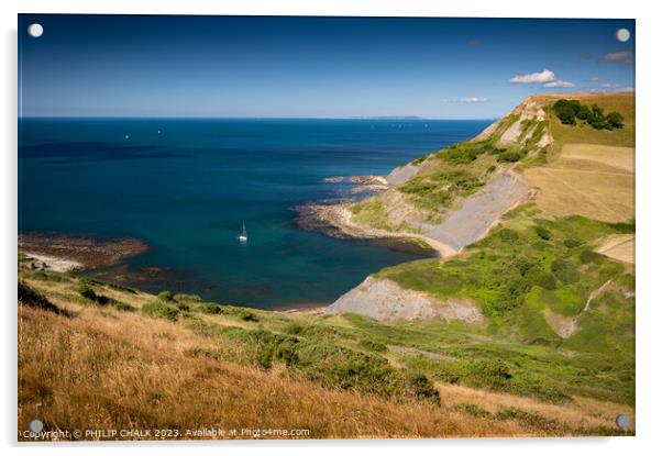 Dorset coast on a sunny day 859 Acrylic by PHILIP CHALK