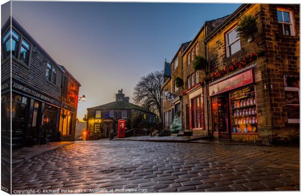 Sunrise on the cobbles - Haworth Canvas Print by Richard Perks