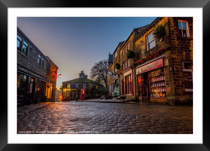 Sunrise on the cobbles - Haworth Framed Mounted Print by Richard Perks