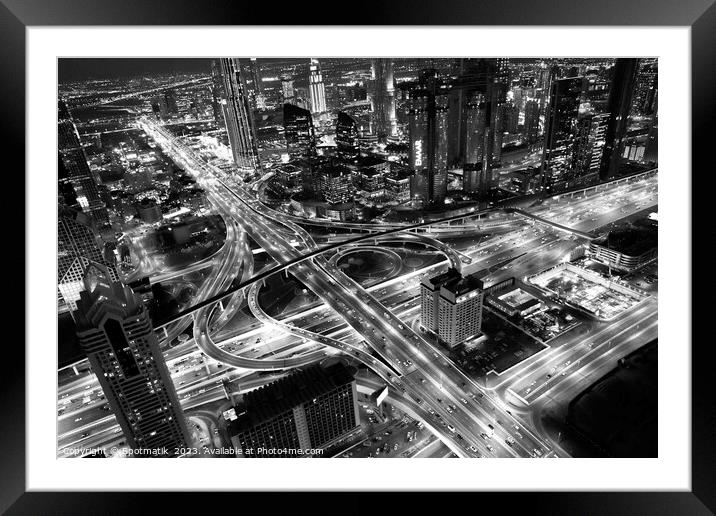 Aerial night Dubai Intersection Sheikh Zayed Road  Framed Mounted Print by Spotmatik 