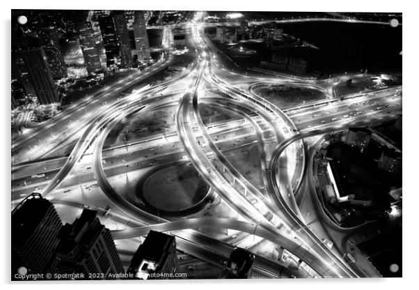 Aerial night Dubai Intersection Sheikh Zayed Road  Acrylic by Spotmatik 