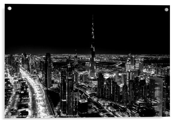 Aerial Dubai Burj Khalifa at night UAE Acrylic by Spotmatik 