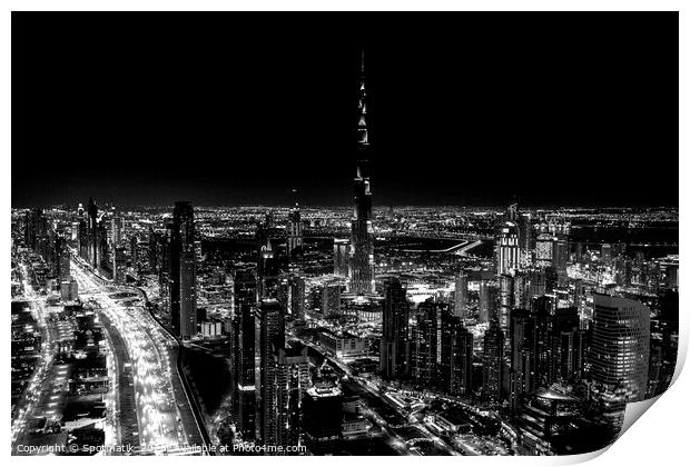 Aerial Dubai Burj Khalifa at night UAE Print by Spotmatik 