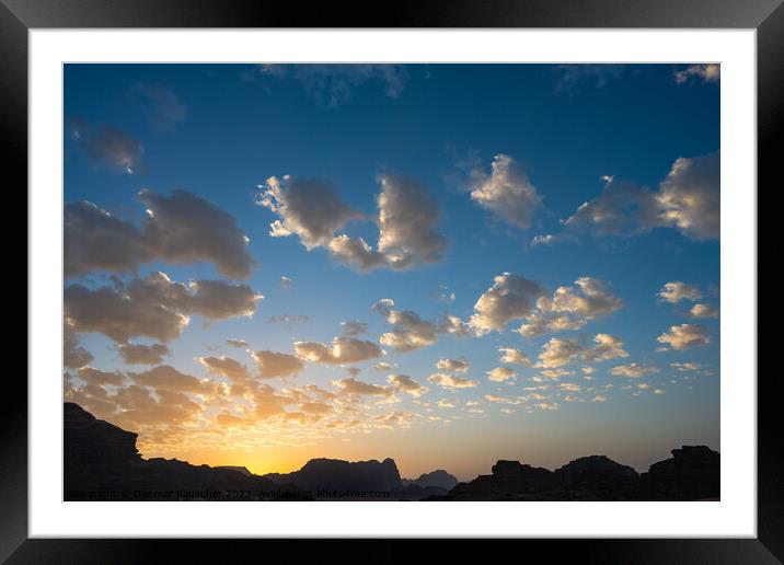 Blue and Yellow Evening Sky in Wadi Rum, Jordan Framed Mounted Print by Dietmar Rauscher