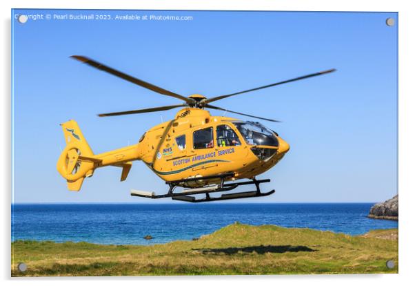 Scottish Ambulance Helicopter Lifting Off Acrylic by Pearl Bucknall