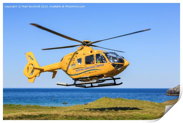 Scottish Ambulance Helicopter Lifting Off Print by Pearl Bucknall
