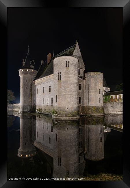 Night Reflections of Château de Sully-sur-Loire and the surrounding moat, Sully-sur-Loire, France Framed Print by Dave Collins