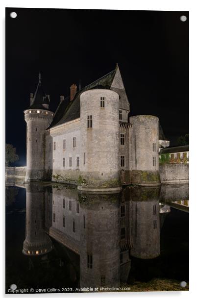Night Reflections of Château de Sully-sur-Loire and the surrounding moat, Sully-sur-Loire, France Acrylic by Dave Collins