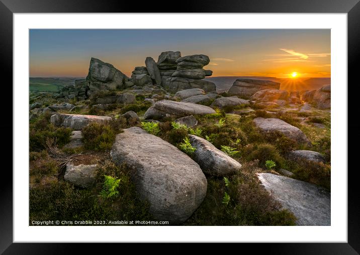 Over Owler Tor at sunset (5) Framed Mounted Print by Chris Drabble
