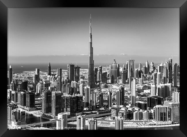 Aerial Dubai Burj Khalifa Skyscraper Business Bay  Framed Print by Spotmatik 